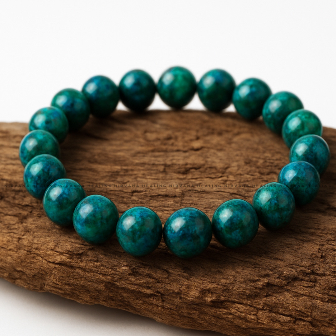 CHRYSOCOLLA ROUND BEADED BRACELET (Wisdom, Divine Feminine And Emotional Healing) - Image 5