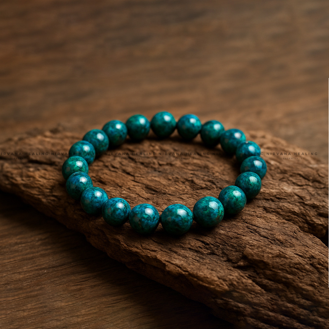 CHRYSOCOLLA ROUND BEADED BRACELET (Wisdom, Divine Feminine And Emotional Healing) - Image 4