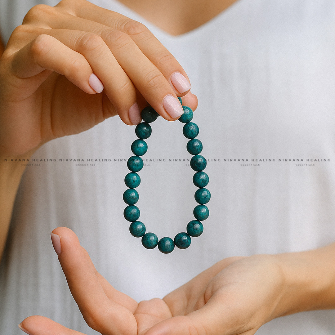 CHRYSOCOLLA ROUND BEADED BRACELET (Wisdom, Divine Feminine And Emotional Healing) - Image 3