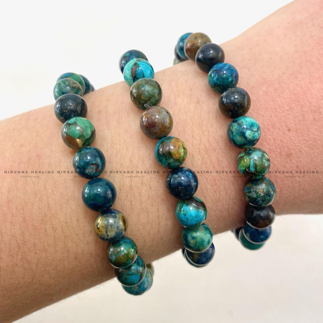 CHRYSOCOLLA ROUND BEADED BRACELET (Wisdom, Divine Feminine And Emotional Healing) - Image 2