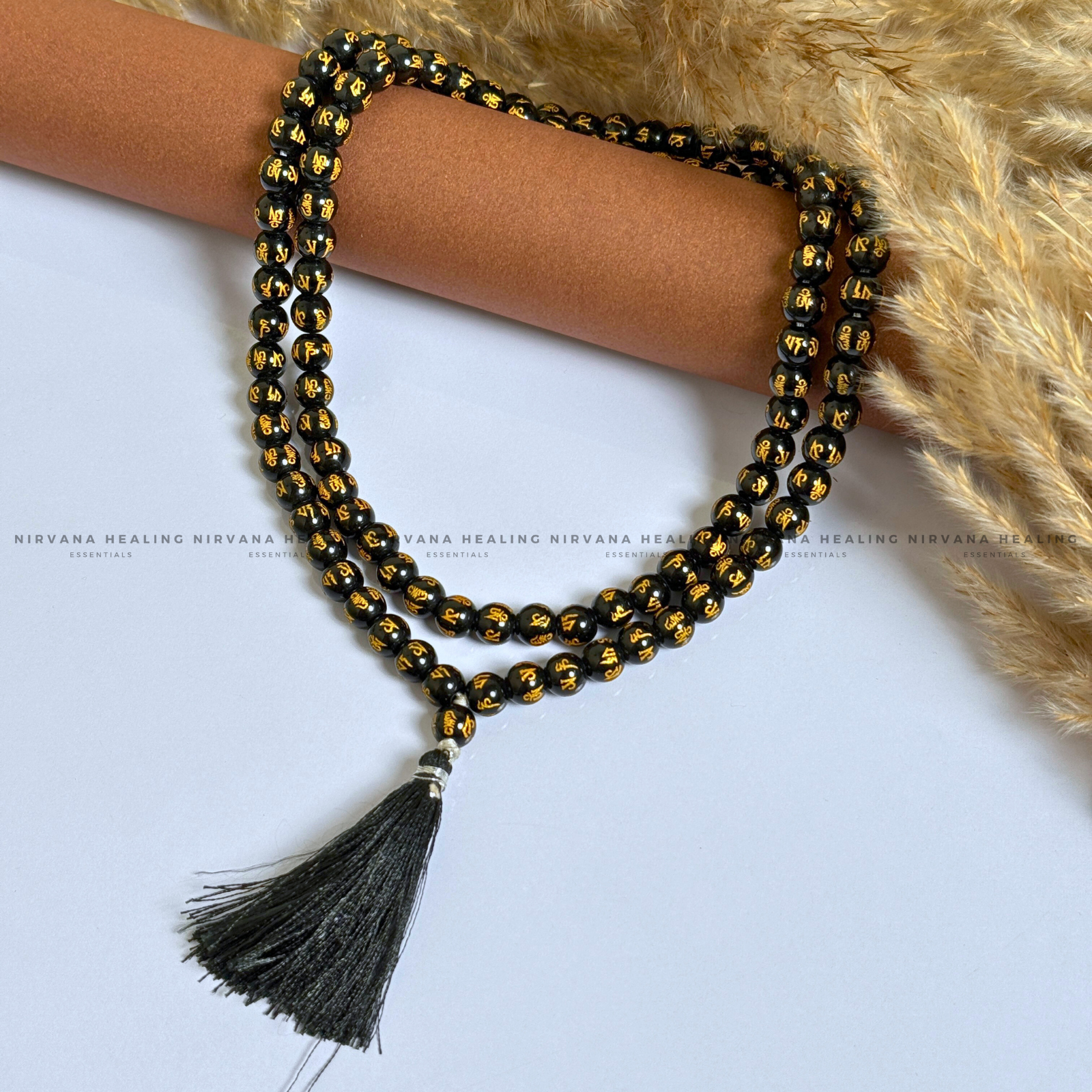 BLACK OM MANI PADME HUM MALA (Compassion, Protection, Spiritual Awakening)