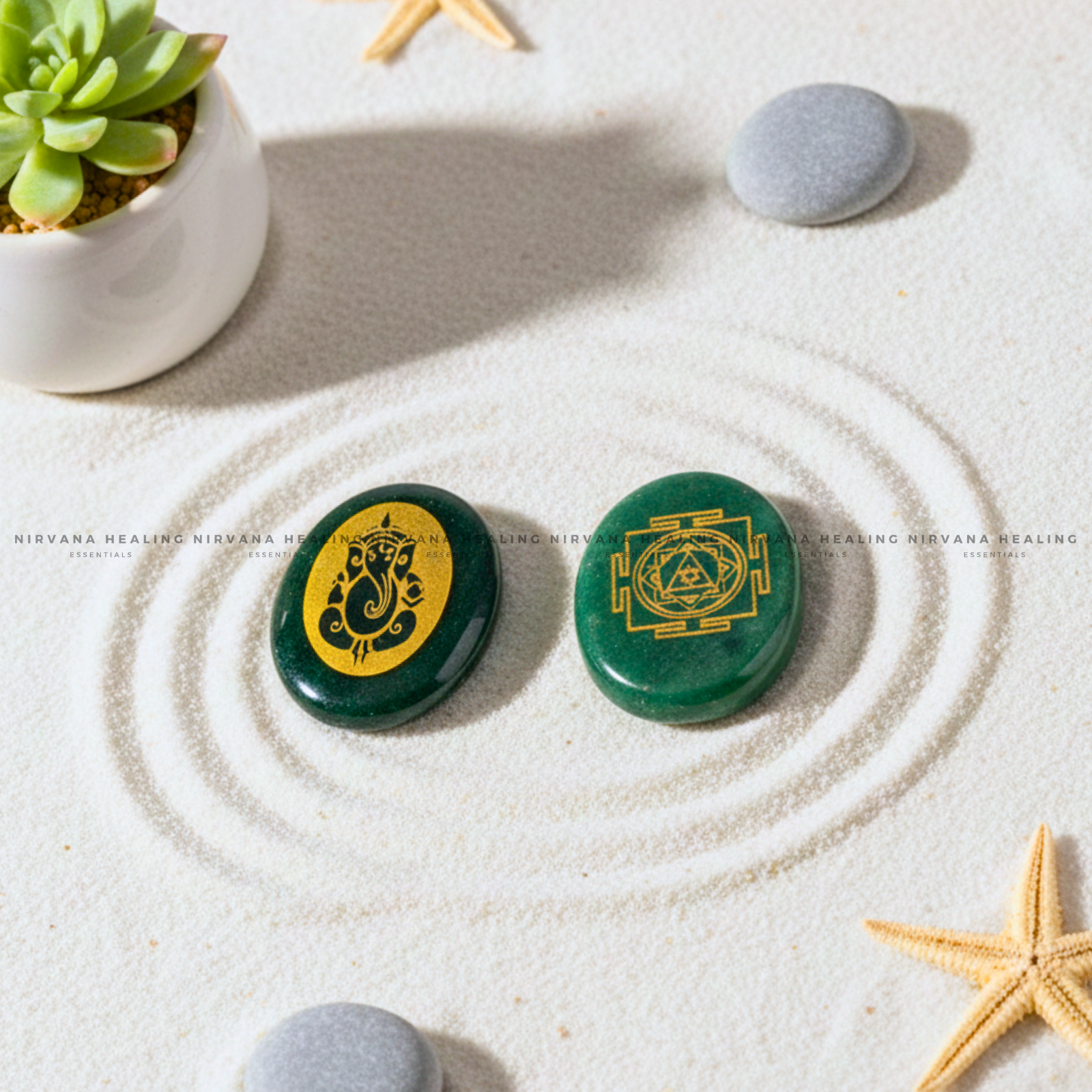 GREEN AVENTURINE GANESHA ZIBU COIN (Luck, Opportunity, Obstacle Removal)