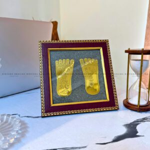 MAA LAKSHMI CHARAN PADUKA ON RAW PYRITE FRAME – Divine Footsteps of Wealth & Blessings