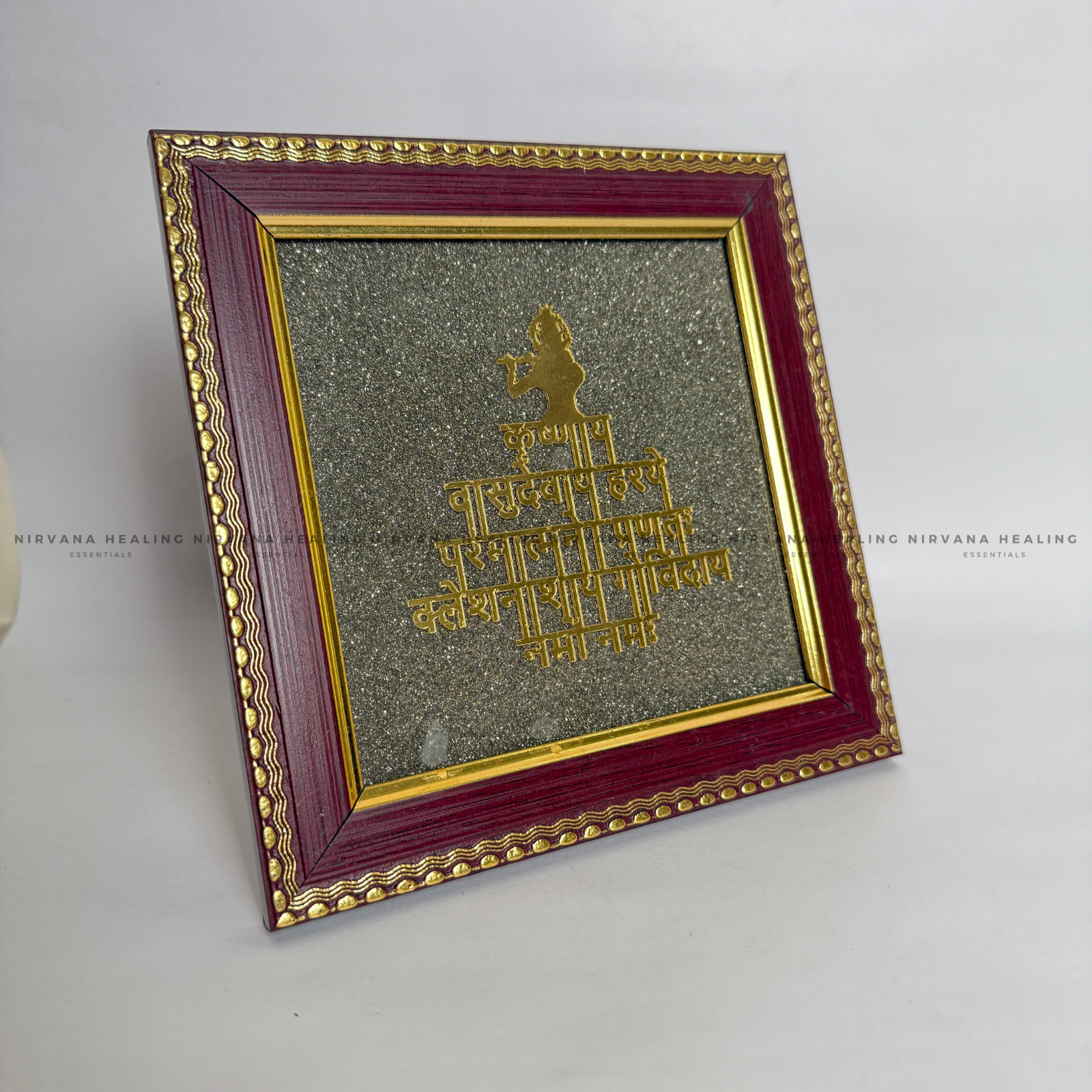 SHREE KRISHNA MAHA MANTRA ON RAW PYRITE FRAME (Divine Peace & Abundance) - Image 2