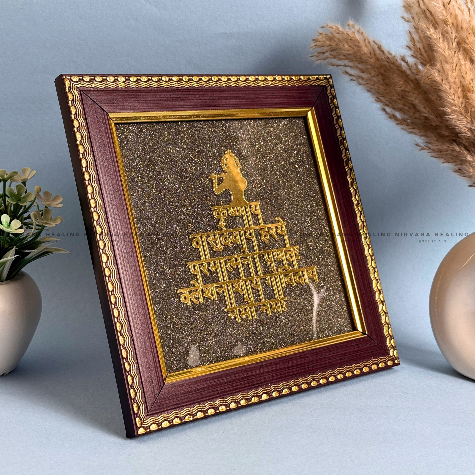 SHREE KRISHNA MAHA MANTRA ON RAW PYRITE FRAME (Divine Peace & Abundance) - Image 6