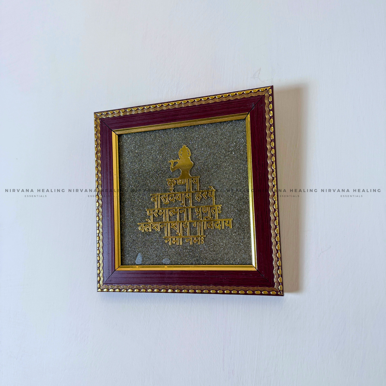 SHREE KRISHNA MAHA MANTRA ON RAW PYRITE FRAME (Divine Peace & Abundance) - Image 5