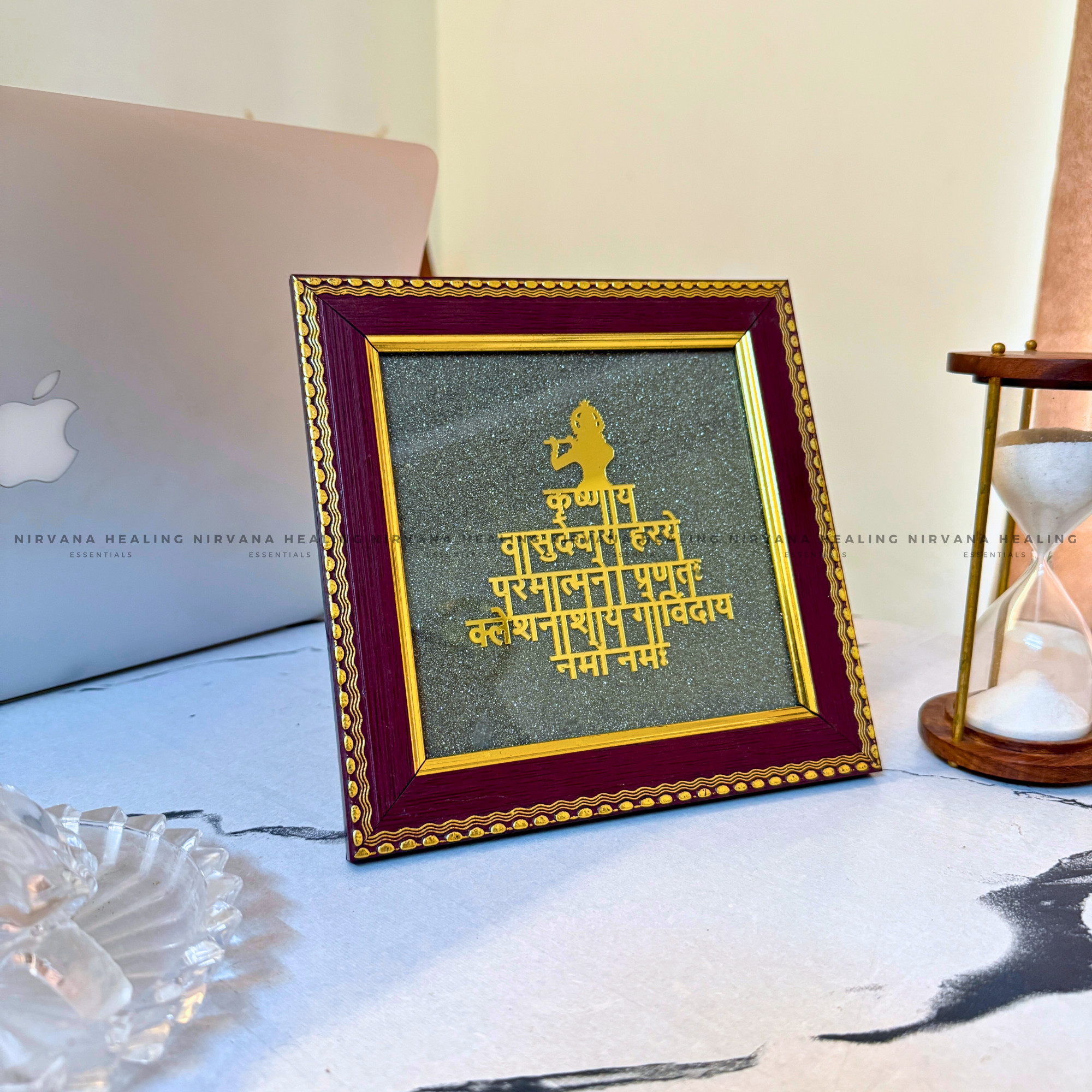SHREE KRISHNA MAHA MANTRA ON RAW PYRITE FRAME (Divine Peace & Abundance) - Image 4