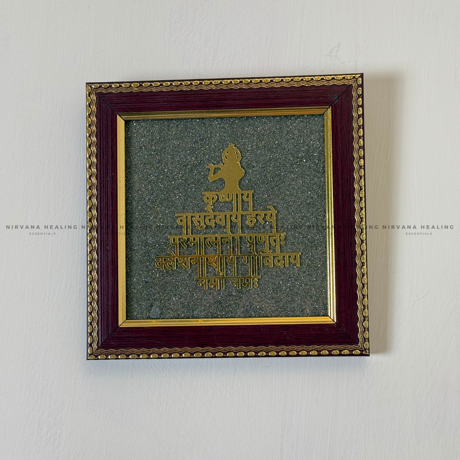 SHREE KRISHNA MAHA MANTRA ON RAW PYRITE FRAME (Divine Peace & Abundance) - Image 3