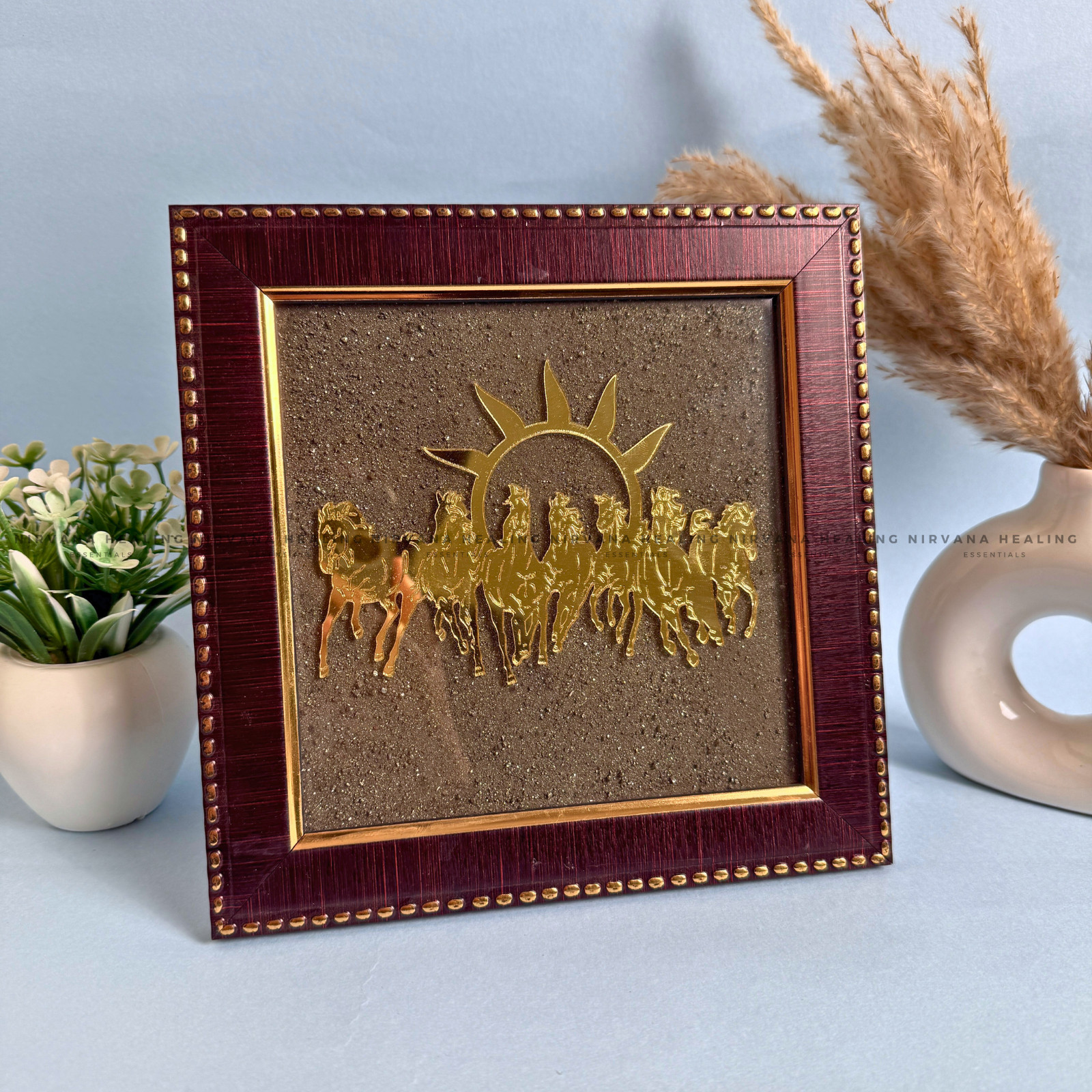 7 HORSES ON RAW PYRITE FRAME (Symbol of Speed, Success & Abundance - Image 3