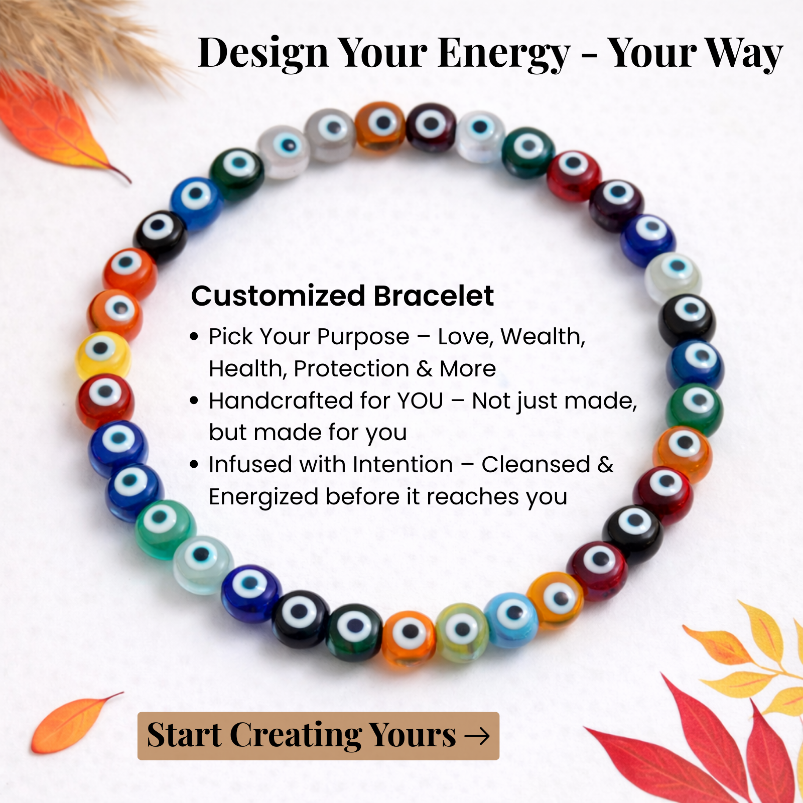 Customize Your Evil Eye Round Beaded Crystal Bracelet – 8mm