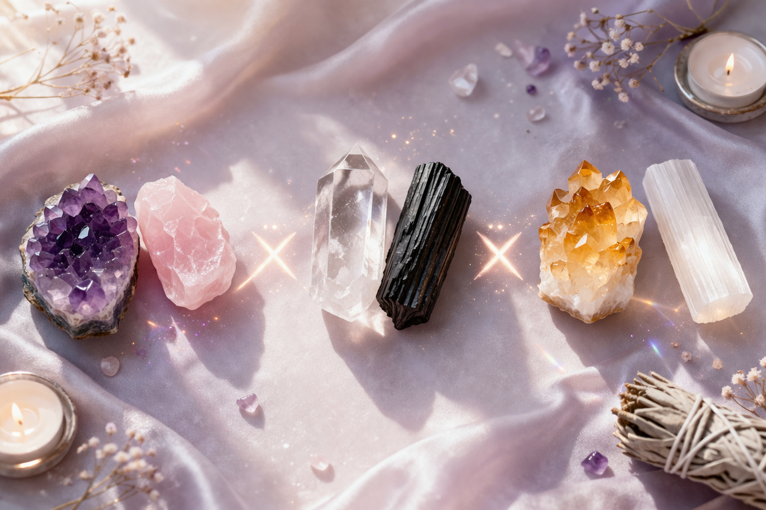Selenite is soft and can chip or scratch when it sits with harder stones like quartz, agate, or tiger's eye. Because of that, soft pouches or separate trays work better than one crowded bowl. Some crystals fade in direct sun, while others dislike water. For example, amethyst can lose color over time in strong light. Selenite can weaken or dissolve with water. So, don't group crystals for cleansing unless their care needs match.