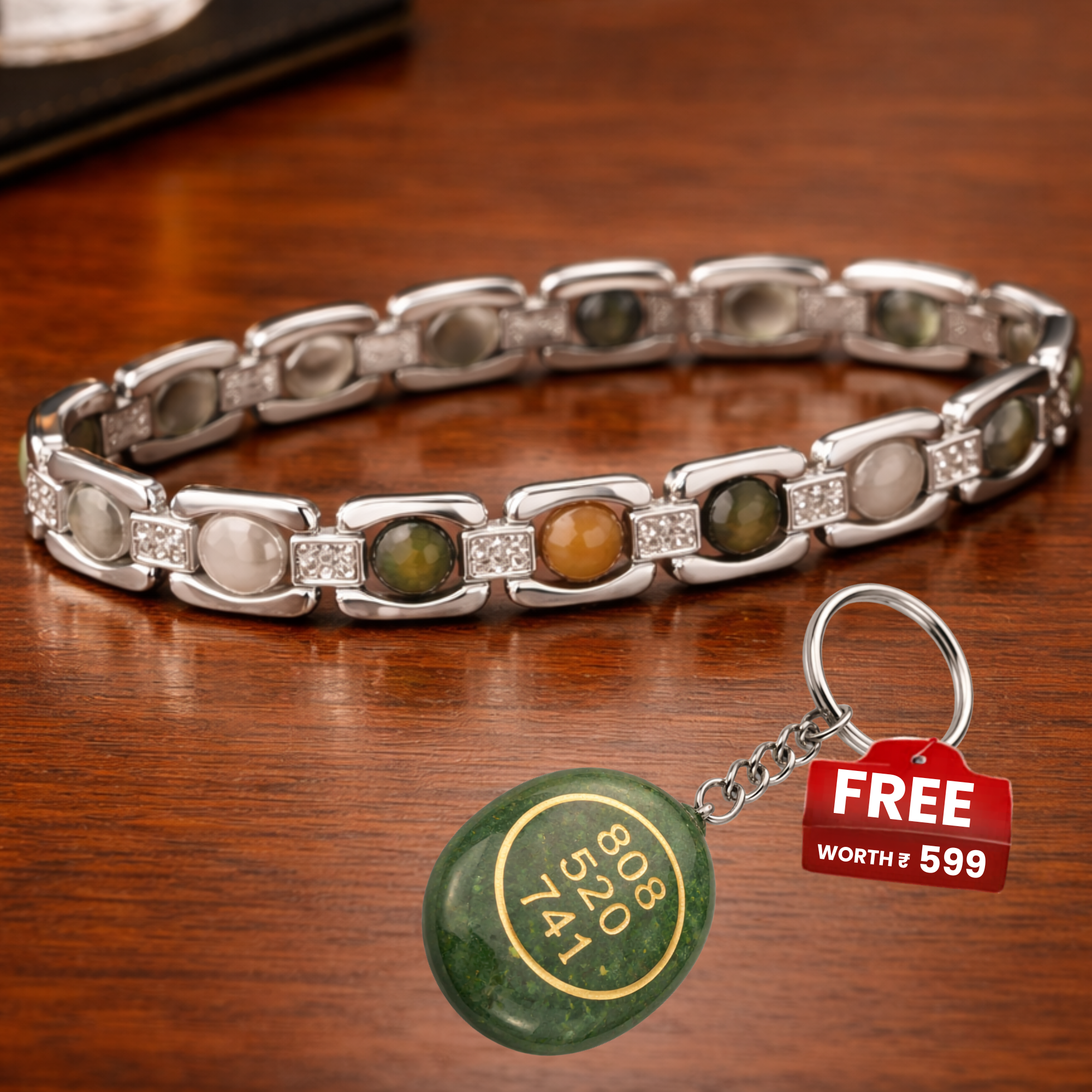 METAL DHAN YOG BRACELET With (FREE GREEN AVENTURINE ZIBU KEYCHAIN)